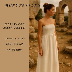 Strapless Maxi Dress – Boho Shirred Bodice Sundress – Smocked Tube Dress for Summer – Elegant Linen Look, Ladies Sizes S to 3XL