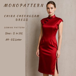 Modello di abito cheongsam cinese, abito vintage cinese, cerimonia del tè, collo mandarino, taglie da donna dalla S alla 3XL