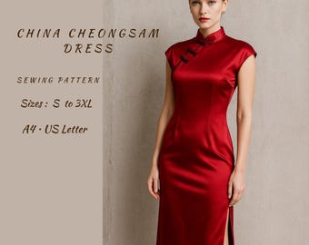 Cheongsam Dress Sewing Pattern: Vintage Chinese Qipao (PDF Pattern)