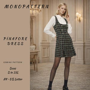 Pinafore Dress Sewing Pattern, Tweed Mini A-Line Dress (PDF)