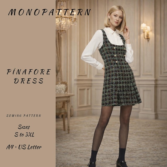 a line pinafore dress pattern Sewing Pattern, Tweed Mini A-line Dress (PDF) Overall Dress Pattern