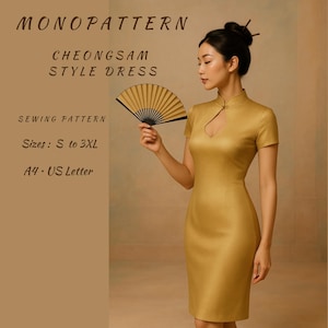 Modèle de robe Cheongsam Chine, robe vintage chinoise - Moulante col mao - Découpe en trou de serrure | Robe d'inspiration asiatique, taille femme S à 3XL