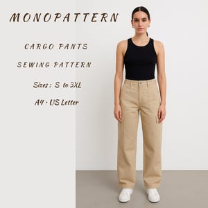 Cargo Pants Sewing Pattern, Plus size sewing pattern-Ladies size S to 3xl / Letter-A4 paper sizes