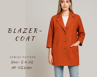 Oversized Blazer Coat Sewing Pattern • Elegant Fall Winter Outerwear (S-3XL) (PDF)