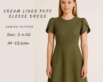 Linen Puff Sleeve Dress Sewing Pattern – Cottagecore Mini (PDF)