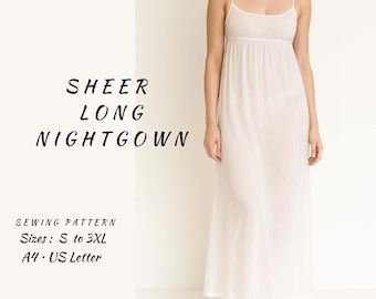 Patrón de costura para camisón babydoll transparente (descarga en PDF, tallas S-3XL)