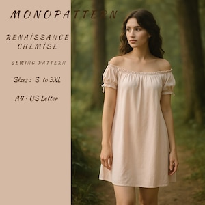 Renaissance Chemise Sewing Pattern: Regency Nightgown (Sizes S to 3XL) (PDF)