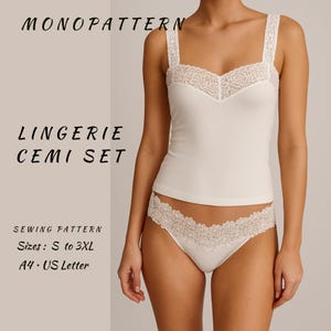 Lingerie Sewing Pattern, Women’s Lace Lingerie Set, Two Piece Underwear PDF, Ladies Size S to 3XL
