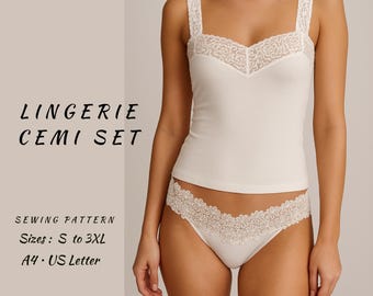 Patrón de costura para conjunto de lencería de encaje, ropa interior femenina (PDF) S-3XL