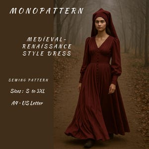Renaissance Medieval Cosplay Dress Pattern, Fairy, Regency, Elvish dress, Maxi Dress, Costume, Ladies Size S to 3XL