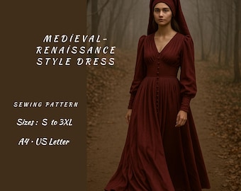 Renaissance Cosplay Dress Sewing Pattern: Medieval, Fairy, Elvish (PDF Pattern, S-3XL