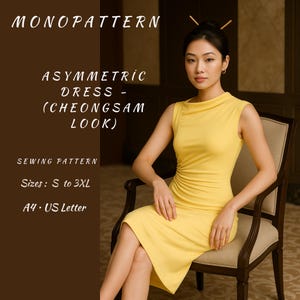 Asymmetric Dress Pattern | Cheongsam Look | Asian Inspired Dress, Ladies Size S to 3XL