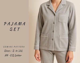 Patrón de pijama para mujer (PDF, tallas S-3XL)