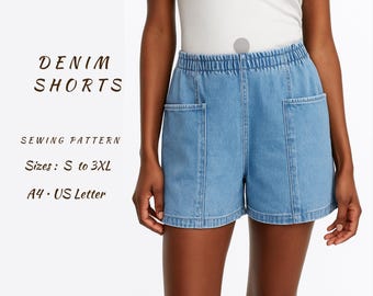 Cartamodello per pantaloncini in denim a vita alta Vita elastica