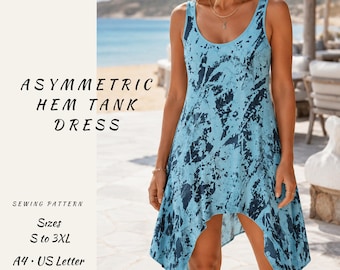 Asymmetric Hem Tank Dress PDF Sewing Pattern | Flowy Summer Dress Pattern | Sleeveless Dress | XS-3XL | A4 & US Letter