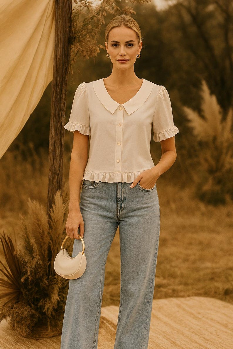 Peter Ruffles Ruffle Blouse Sewing Pattern – Peter Pan Collar, Ladies Sizes S-3XL ...