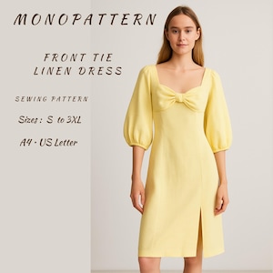 Linen Front Tie Dress Sewing Pattern (PDF) - Size S to 3XL