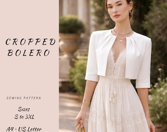 Knit Cropped Bolero Sewing Pattern | Elegant Short Jacket (S-3XL) PDF A4