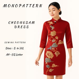China Cheongsam Dress Pattern,Chinese Vintage Dress,Tea Ceremony,mandarin neck, Ladies Size S to 3XL