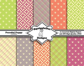 Digital Paper Made for Cards, Small Crafts, Art and Mini Scrapbook Albums Set of 10 - Peaceful Puppy Cardsies - Instant Download