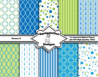 Digital Printable Scrapbook Paper for Cards, Crafts, Baby Showers and Art  Set of 10 - Thomas II - Instant Download