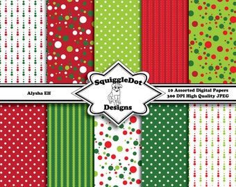 Digital Printable Christmas Paper Paper for Cards, Crafts, Art and Scrapbooking Set of 10 - Alysha Elf - Instant Download
