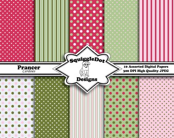 Digital Christmas Scrapbook Paper Designed for Cards, Small Crafts, Art and Mini Albums Set of 10 - Prancer Cardsies - Instant Download