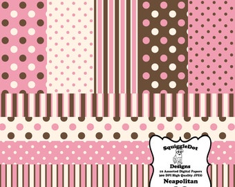 Scrapbooking Paper Digital and Printable for Cards, Crafts, Scrapbooks and Art Set of 10 - Neapolitan - Instant Download