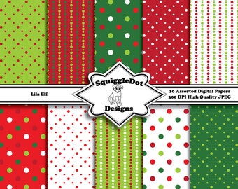 Digital Printable Christmas Paper Paper for Cards, Crafts, Art and Scrapbooking Set of 10 - Lila Elf - Instant Download