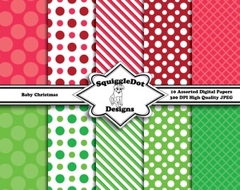 Printable Christmas Digital Paper for Cards, Crafts, Art and Scrapbooking Set of 10 - Baby Christmas - Instant Download