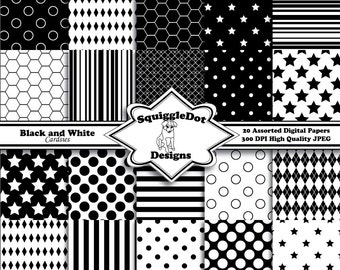 Digital Printable Scrapbooking Paper for Cards, Crafts, Invitations and Mini Albums Set of 20 - Black and White Cardsies - Instant Download