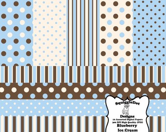 Digital Printable Scrapbook Paper for Cards, Crafts, and Art  Set of 10 - Blueberry Ice Cream - Instant Download
