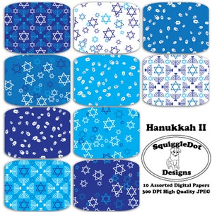 Papier imprimable numérique pour les cartes, artisanat, Art et Scrapbooking ensemble de 10 - Hanukkah II - téléchargement immédiat