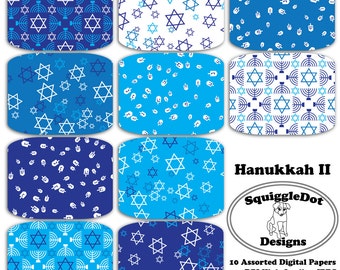 Digital Printable Paper for Cards, Crafts, Art and Scrapbooking Set of 10 - Hanukkah II - Instant Download