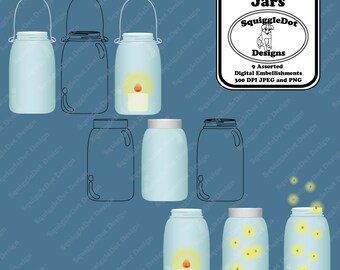 Digital Scrapbooking Embellishments or Printable Clip Art for Cards, Crafts, Art and Scrapbooking Set of 9 - Jars - Instant Download