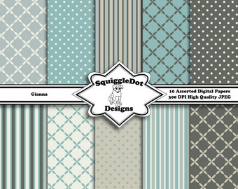 Digital Printable Paper for Cards, Crafts, Art and Scrapbooking Set of 10 - Gianna - Instant Download