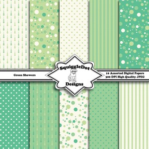 Digital Printable Paper for Cards, Crafts, Art and Scrapbooking Set of 10 - Green Showers - Instant Download