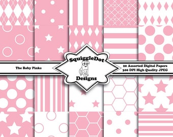 Digital Printable Scrapbook Paper Set of 20 - The Baby Pinks - Instant Download