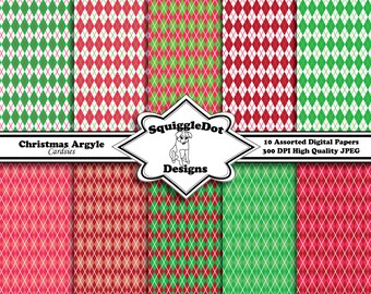 Digital Christmas Paper for Cards, Small Crafts, Art and Scrapbooking Mini Albums Set of 10 - Christmas Argyle Cardsies - Instant Download