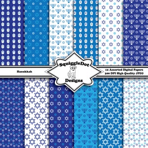 Papier imprimable numérique pour cartes, artisanat, Art et Scrapbooking lot de 12 - Hanukkah - téléchargement immédiat