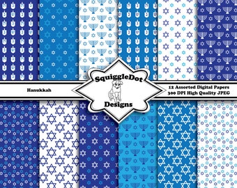 Digital Printable Paper for Cards, Crafts, Art and Scrapbooking Set of 12 - Hanukkah - Instant Download