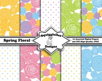 Digital Scrapbook Printable Paper in Pastel Colors - Spring Floral - Instant Download