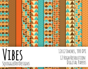 Retro Geometric Digital Printable Paper for Cards, Crafts, Art and Scrapbooking Set of 10 - Vibes - Instant Download