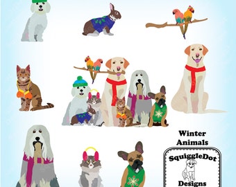 Printable Animal Clip Art for Digital Scrapbooking Embellishments for Cards and Crafts Set of 9 - Winter Animals - Instant Download