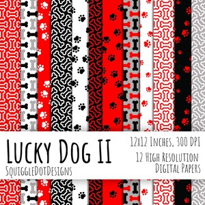 Digital Printable Paper for Cards, Crafts, Art and Scrapbooking Set of 12 - Lucky Dog II - Instant Download