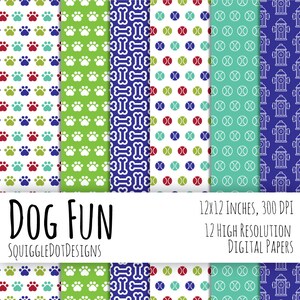 Dog Themed Digital Printable Paper for Cards, Crafts, Art and Scrapbooking Set of 12 Dog Fun Instant Download image 3