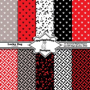 Papel digital hecho para tarjetas, pequeñas artesanías, arte y mini álbumes de scrapbook conjunto de 10 - Lucky Dog Cardsies - Descarga instantánea