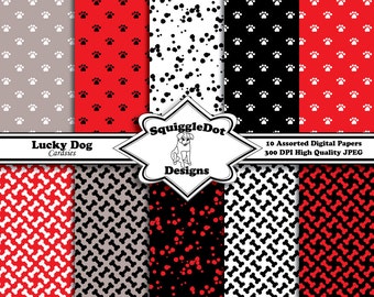 Digital Paper Made for Cards, Small Crafts, Art and Mini Scrapbook Albums Set of 10 - Lucky Dog Cardsies - Instant Download