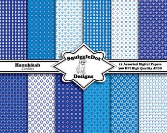 Digital Printable Paper Designed for Cards, Small Crafts, Art and Scrapbooking Mini Albums Set of 12 - Hanukkah Cardsies - Instant Download