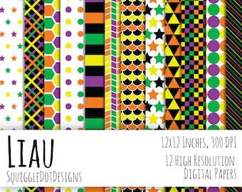 Halloween Geometric Digital Printable Paper for Cards, Crafts, Art and Scrapbooking Set of 12 - Liau - Instant Download